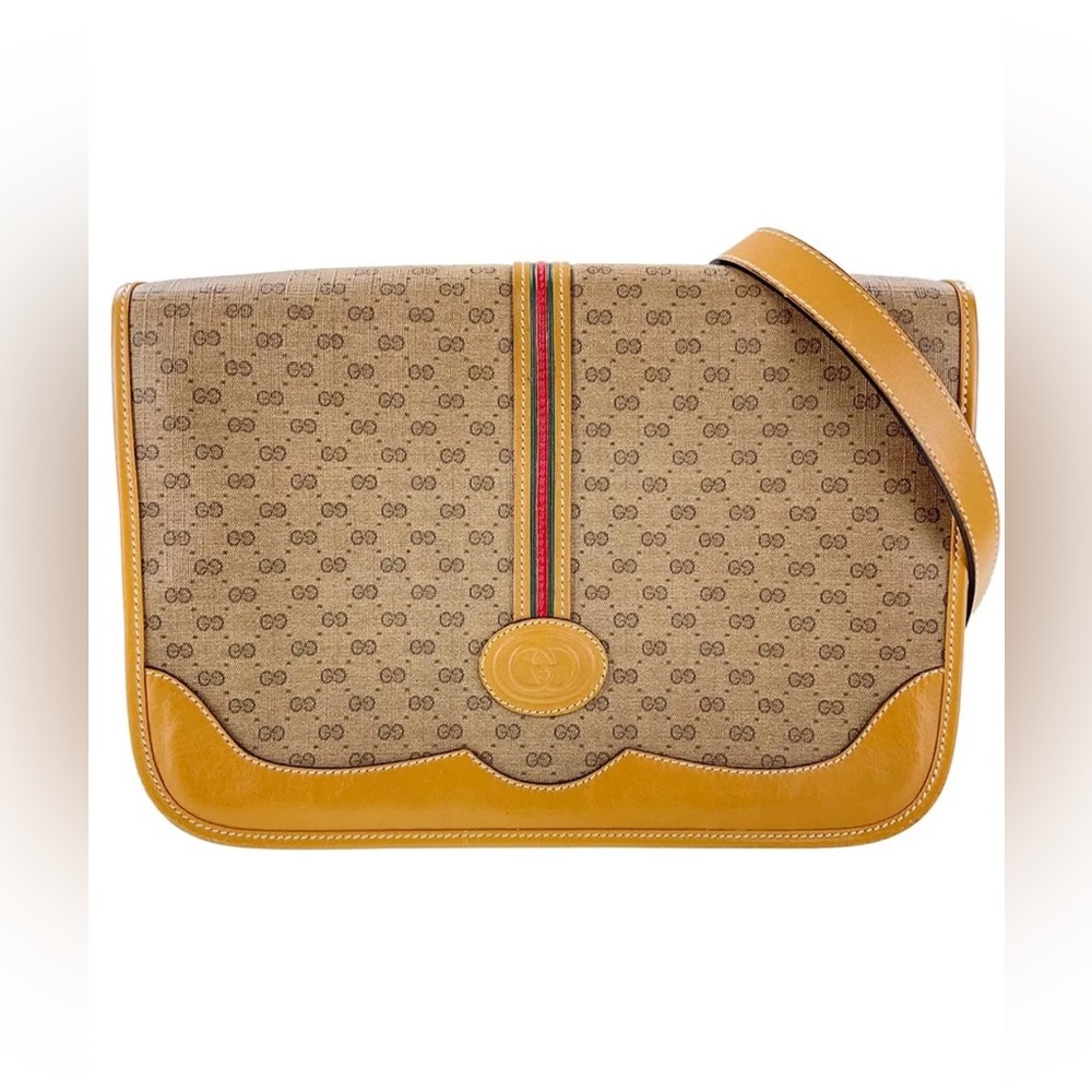 GUCCI Micro GG PVC Leather Beige Brown Camel Shoulder bag
